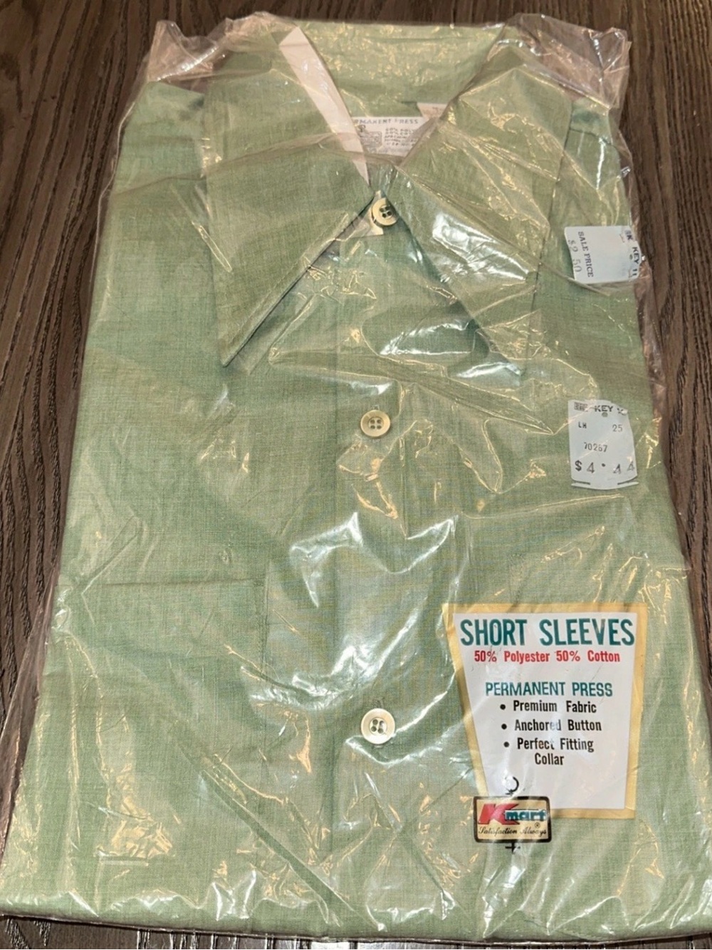 Vintage Kmart Shirt Mens M 15 15.5 Permanent Press Short Sleeve 70s Green NEW